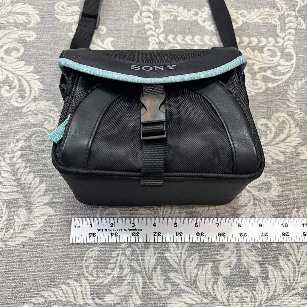 Sony Handycam Soft Carrying Case Shoulder Bag Black Blue Trim Adjustable